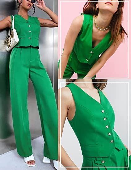 Womens Casual Suit Vest Fully Lined 4 Button V-Neck Vests Waistcoat with Pockets