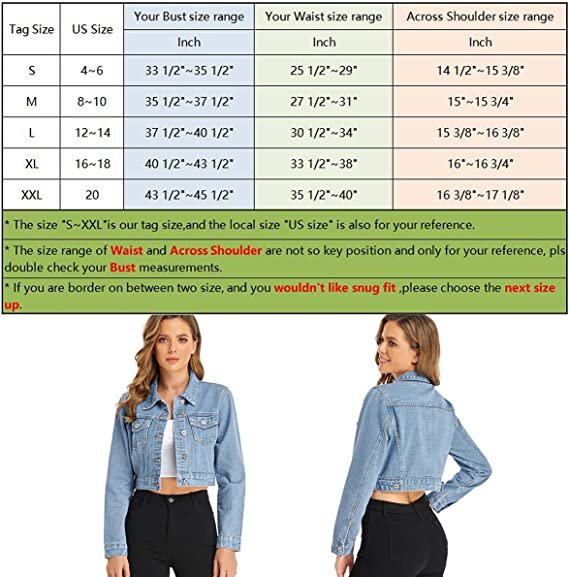 Women’s Cropped Jean Denim Jacket Button Down Long Sleeve with Pockets